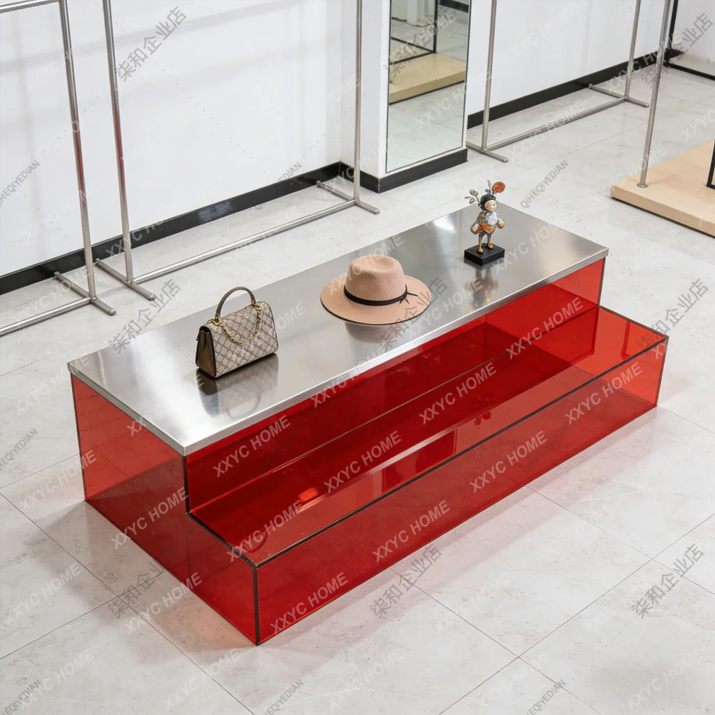 

LClothing store, shoe and bag jewelry display table, display island, stainless steel display stand