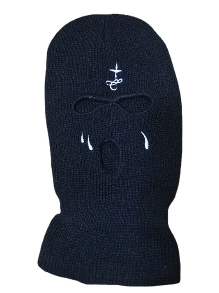 Neue Kreuzstich-Outdoor-Skimaske Winter-Sturmhaube Dreilochige Gestrickte Vollgesichtsmaske Halswärmer-Mütze – Detail 7