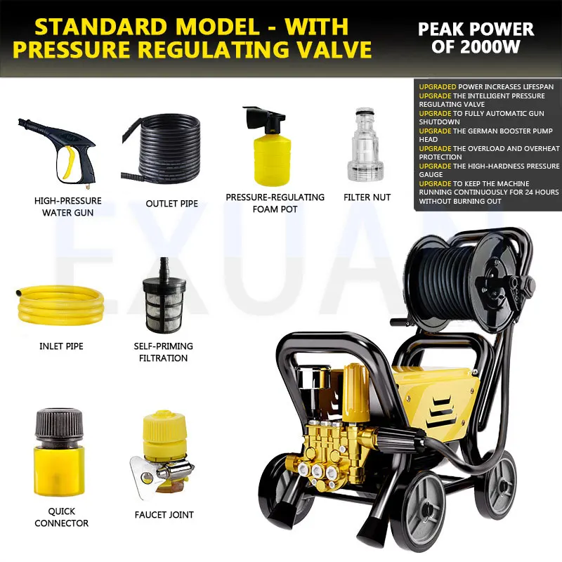 Machine à laver haute pression pour voiture, 220V, pistolet à eau pour lavage de voiture, Machine de rinçage pour sol de cour, nettoyeur de pompe à brosse Portable