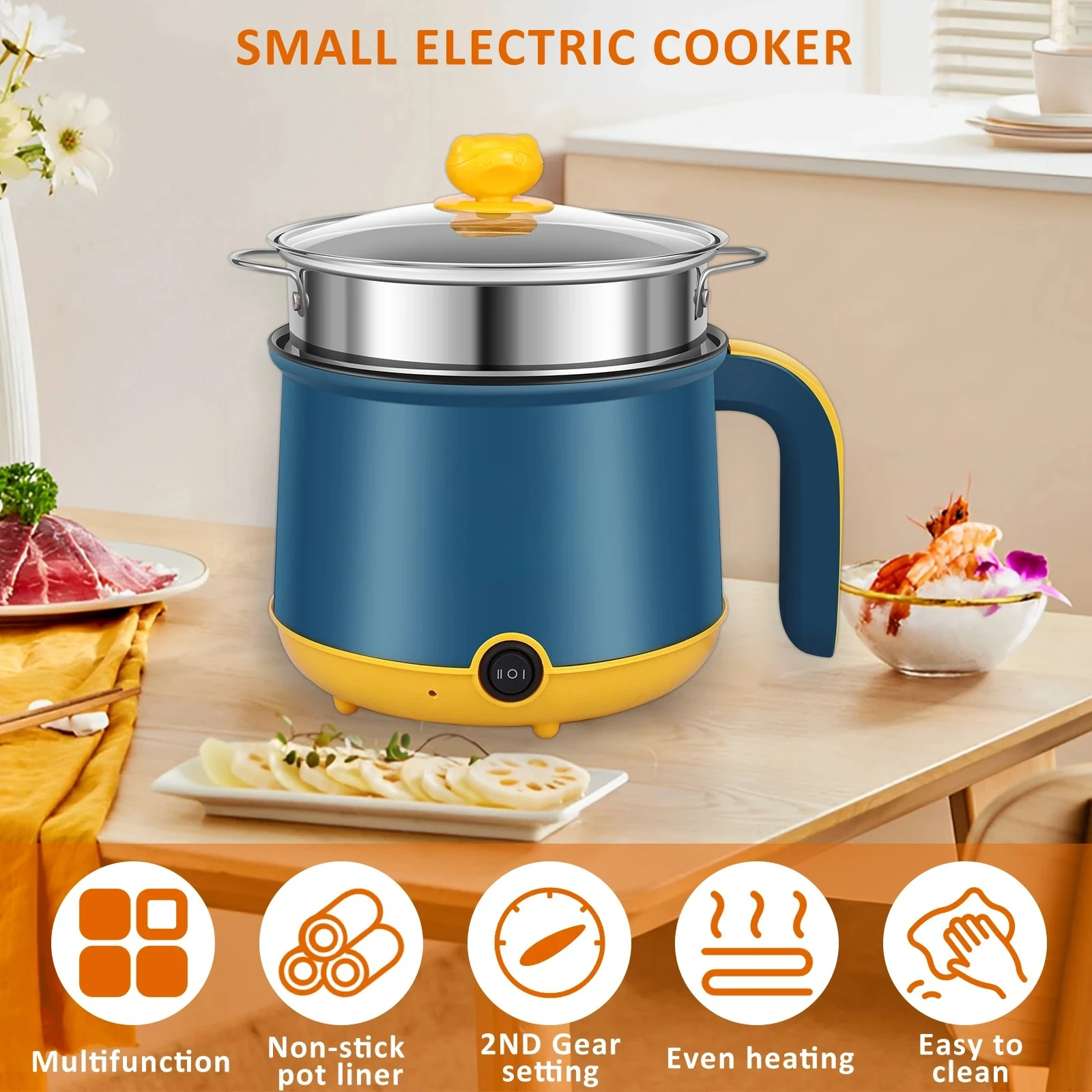 2026 New Upgrade 1.8L Mini Electric Hot Pot 2 Gear Electric Cooking Pot Non-stick Noodles Cooker Dry Protection for Ramen Soup view 6