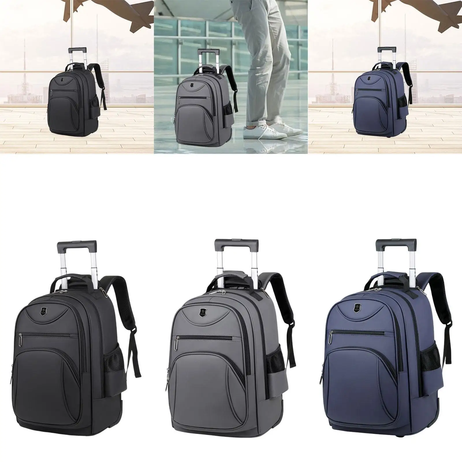 Computer Backpack with Wheels Large Capacity Suitcase Trolley Business Cabin Bag for Women Men Camping Overnight Travel