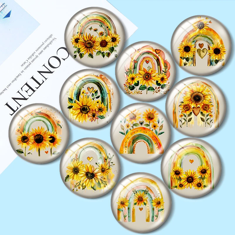 

Watercolor Sunflower Rainbows 12mm/16mm/18mm/25mm Round Photo Glass Cabochon Flat Back Making findings
