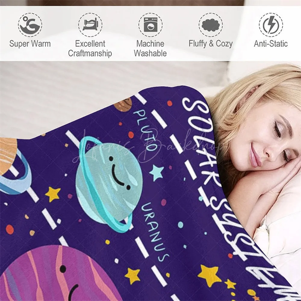 بطانية Blue Starry Galaxy Solar System اسم مخصص مقاس 50 × 60 بوصة، رمي شخصي لديكور مساحة الأطفال #3