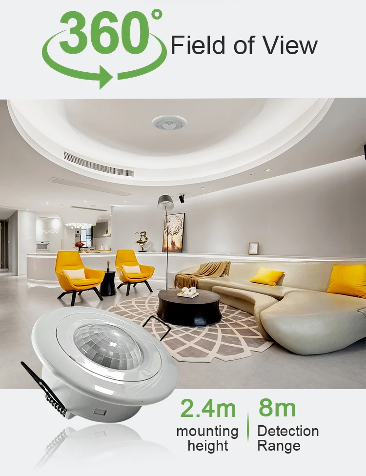 ACP-1008ZB Tuya Zigbee 12-24VDC PIR Motion & Position Sensor 8m Range 360° Micro-Movement Detection Low Profile Occupancy Sensor