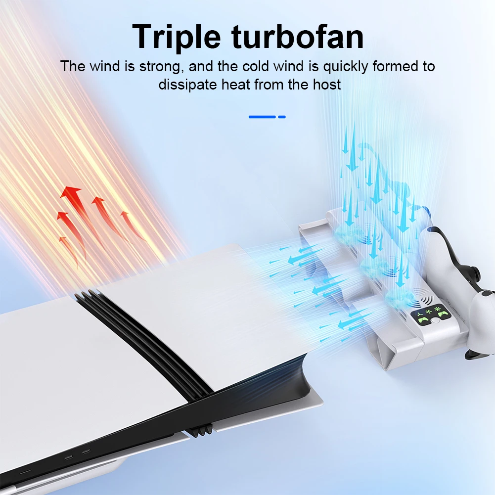 شاحن وحدة تحكم مزدوجة مع حامل قاعدة مروحة تبريد 3 مستويات مع شحن وحدة تحكم لأقراص PS5 Slim/PS5 Pro/الإصدار الرقمي