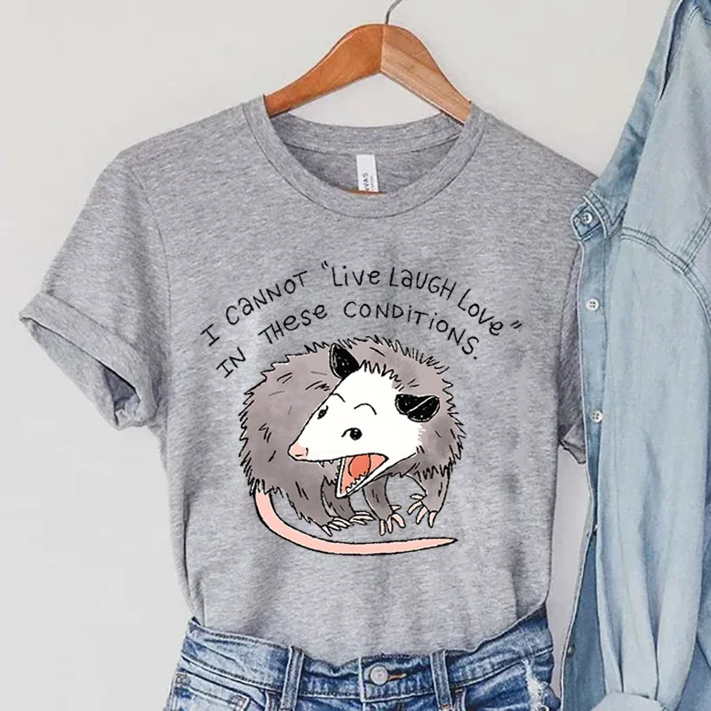 Opossum Live Laugh Love Tshirts Lovely Animal Retro Graphic Tees 2023 Trendy Simple Tops for Teenager Lady Sweet Clothes Women