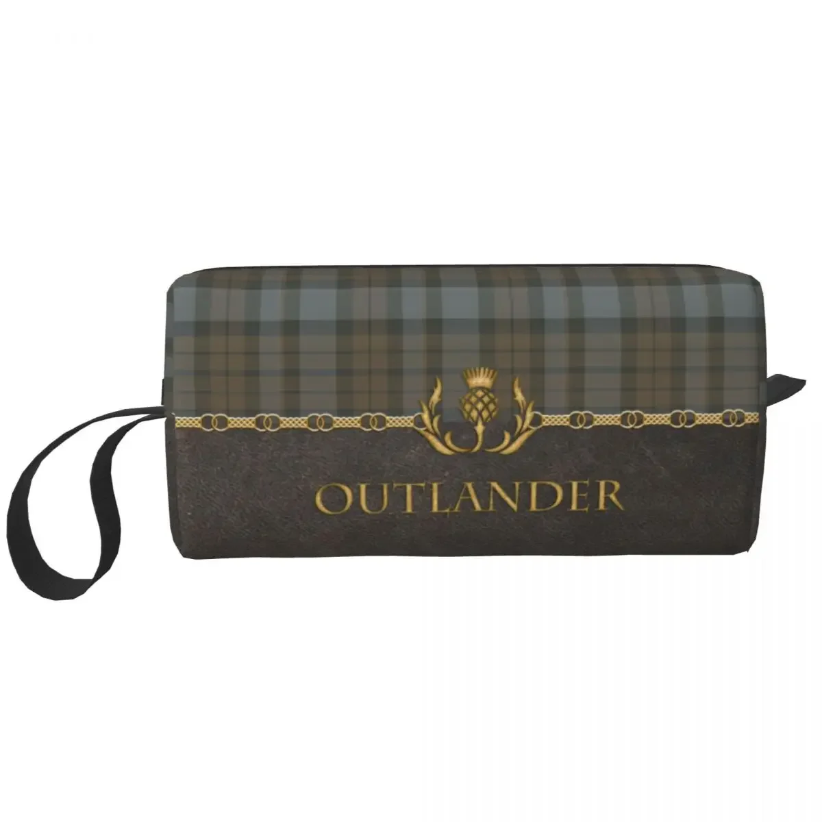 Leather And Tartan Outlander Pattern Cosmetic Bag Modern Plaid Check Toiletry Makeup Organizer Lady Beauty Storage Dopp Kit