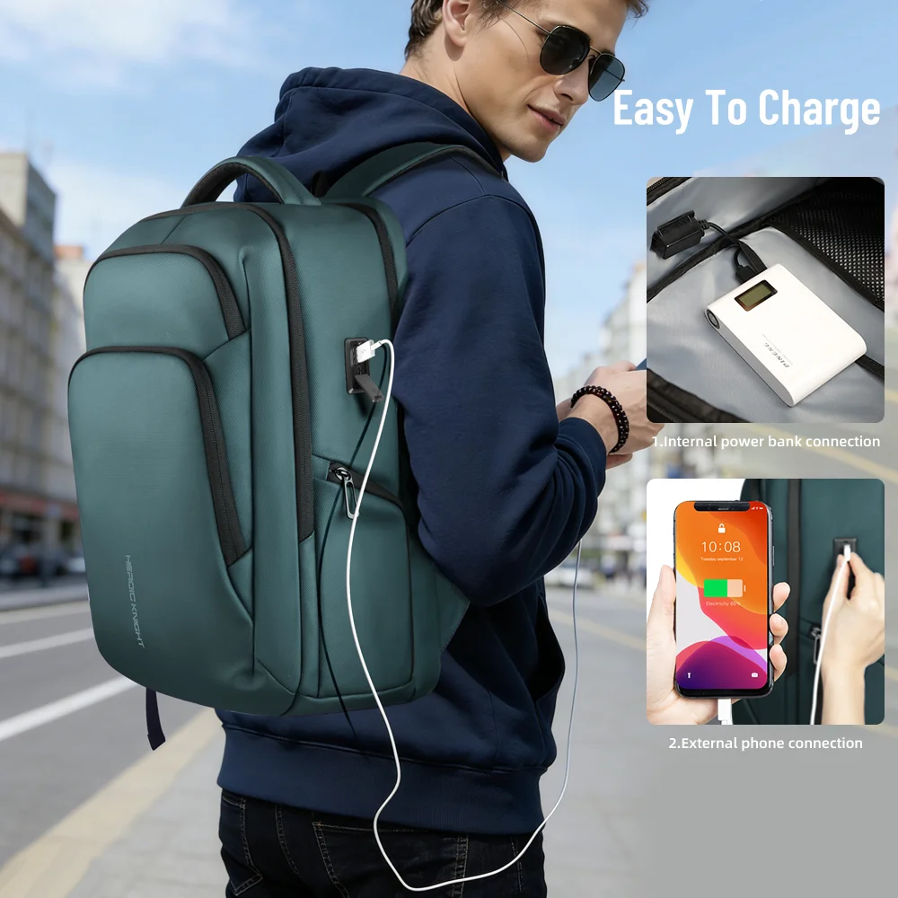 Obrázek 5: Hk-large-capacity cestovní batoh voděodolný pánské brašna s USB nabíjení levý bok lodi brašnářské řemen lehoučké commuter batoh