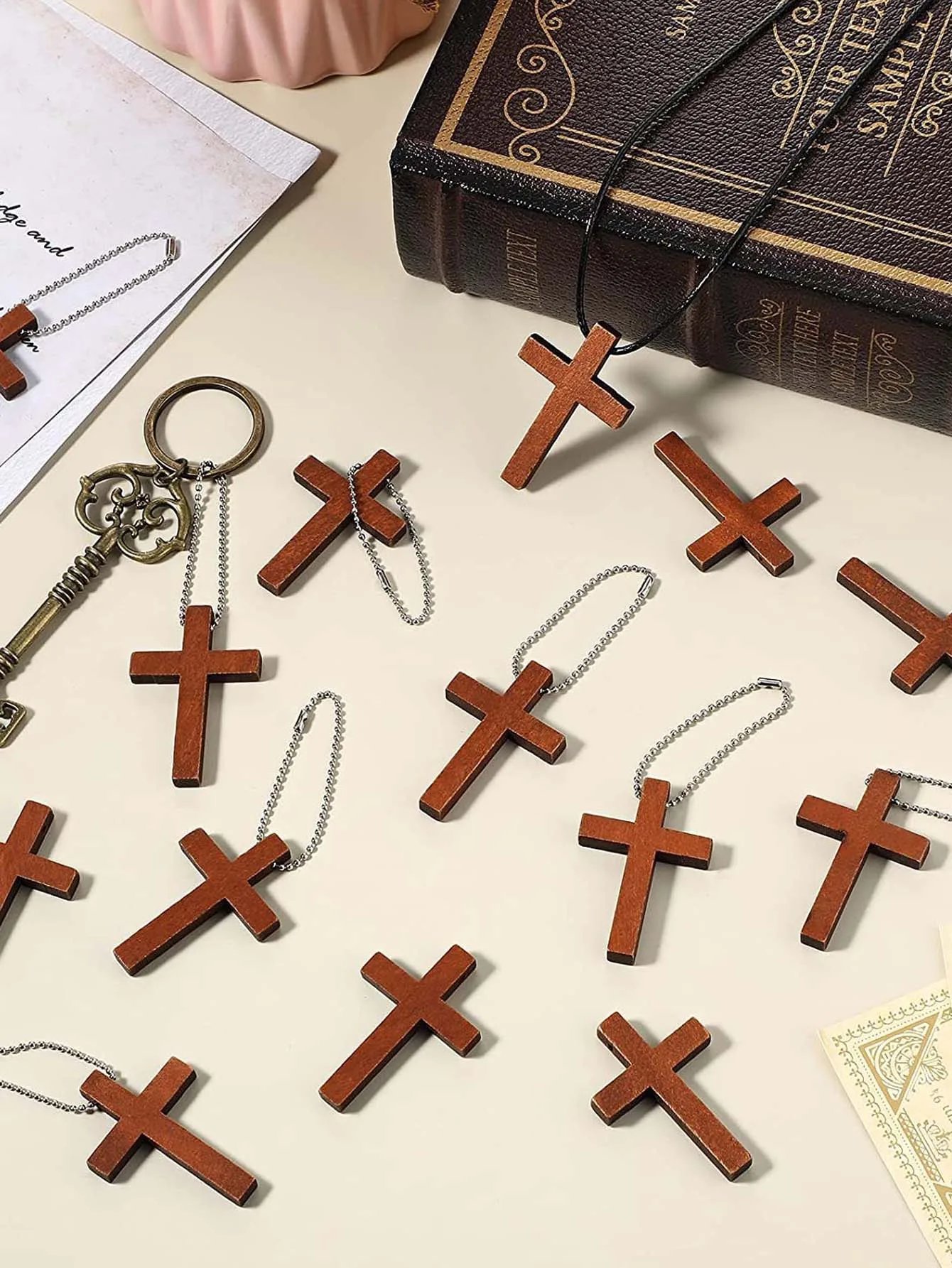 10pcs Mini Wooden Crosses Bulk Mini Wood Cross Charm For Craft Charms With Chains Party DIY Keychain Necklace Bracelet Jewelry