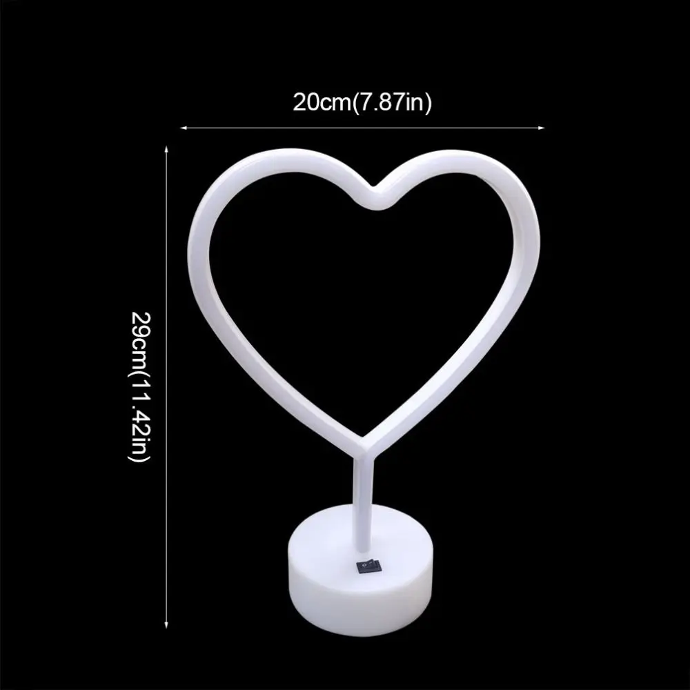 Heart Shaped Neon Light Flicker Free Battery or USB Powered Desktop Ambient Light Creative Pink/Warm White Decorative Lights