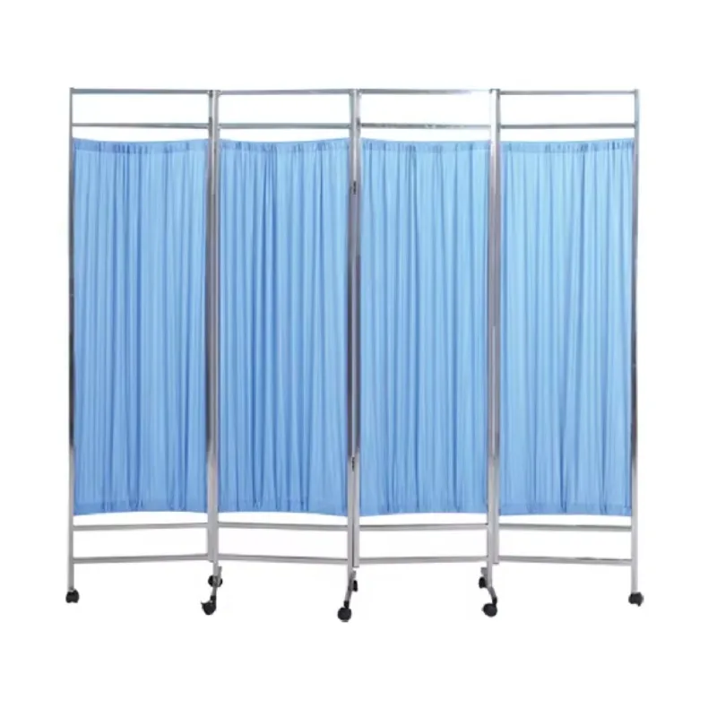 Hospital Furniture Medical Equipment Medical Screen Stainless Steel /Iron Material Four Folding Bed Screen for Hospital