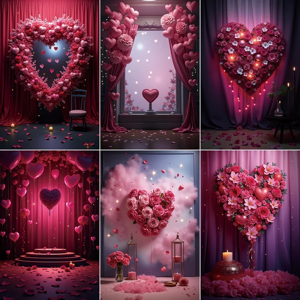 MOON.QG Valentines February 14 Photography Backdrop Balloon Flower Petals Photo Background Women Birthday Photocall Accessories