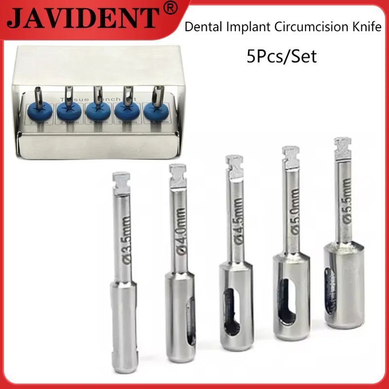 5Pcs/Set Dental Implant Ring Cutter Stainless Steel Soft Tissue Gingival Ring Cutting Punch Oral Surgical Instrument Tool
