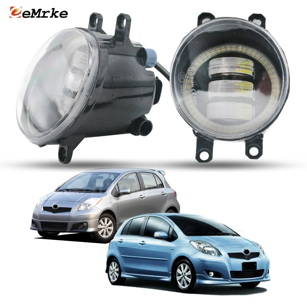 

2 шт. светодиодные противотуманные фары PTF для Toyota Vitz Yaris S 2008 2009 2010 2011 с прозрачными линзами Angel Eyes Автомобильные DRL дневные ходовые огни