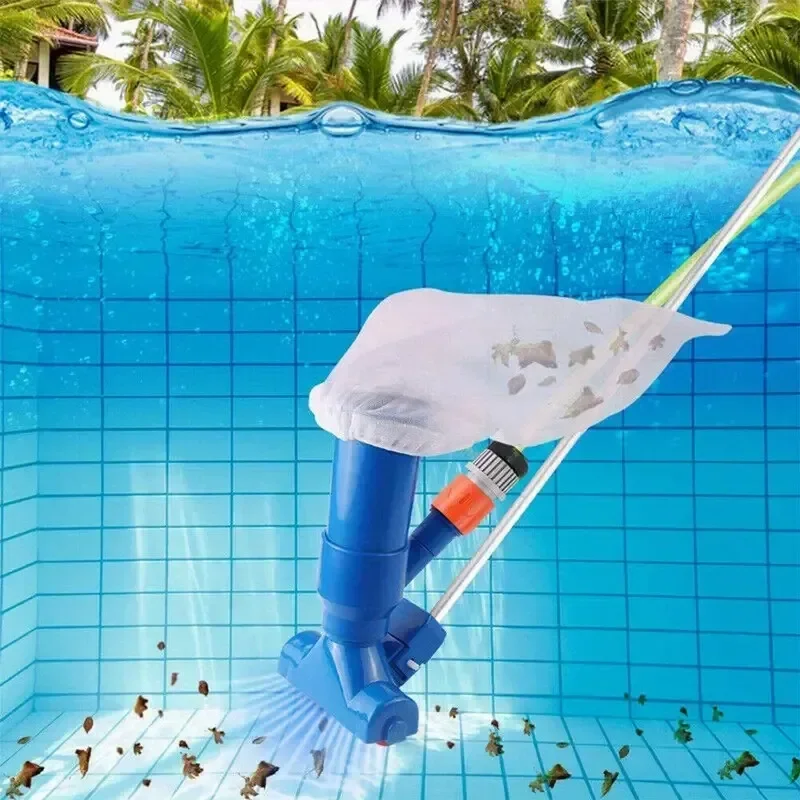 Portable Pond Vacuum Jet Underwater Cleaner with Brush Bag Blue Crescent Shaped Professional Cleaning Tool for Swimming Pools