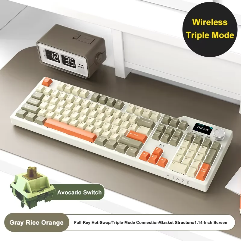 

AJAZZ AK35I V3 MAX Tri-mode Wired Bluetooth Wireless Gaming Keyboard Gasket Full Key Hot Swap 104 Keys Customized Keyboard
