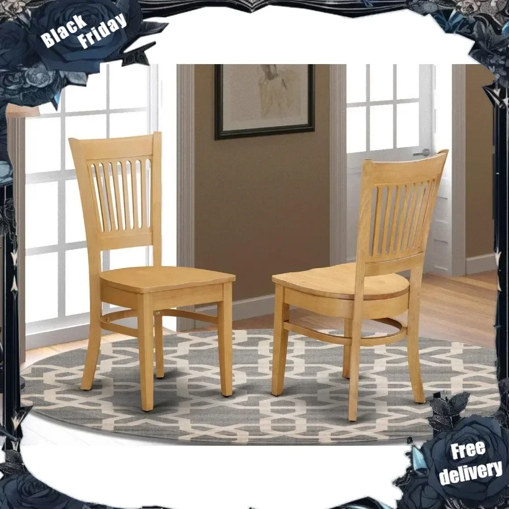 

Kitchen Dining Chairs - Slat Back Wooden Seat Chairs, Set of 2, Oak