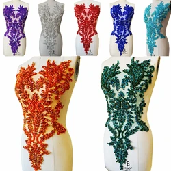 Handmade rhinestones lace applique handsewing beads sequins trimming patches for dress clothing accessories more colour