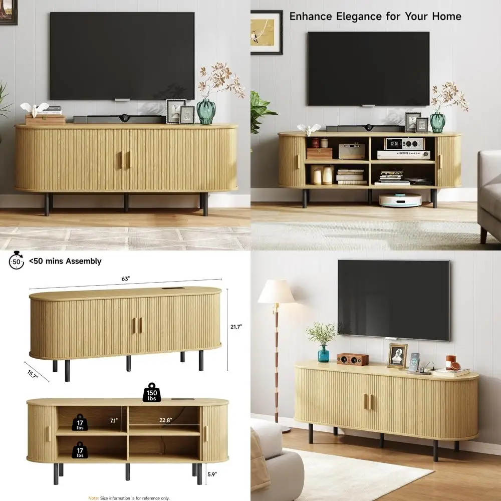 Modern Entertainment Center with Adjustable Shelves for 63 TV Stands, Power Outlet Included, Suitable for TVs up to 70 Inches
