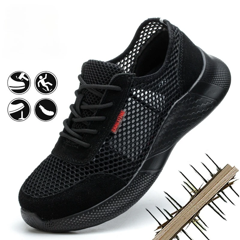

Men's Summer Mesh Breathable Steel Toe Safety Shoes Anti-Smash Puncture Proof Kevlar Comfortable Outdoor Work Shoes