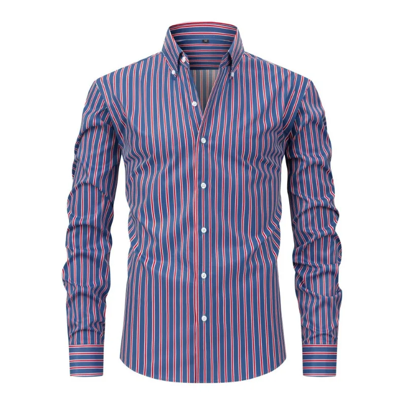 

Fashionable Printed Striped Long-sleeved Lapel Men's Shirt Casual Loose Button Splicing Cardigan