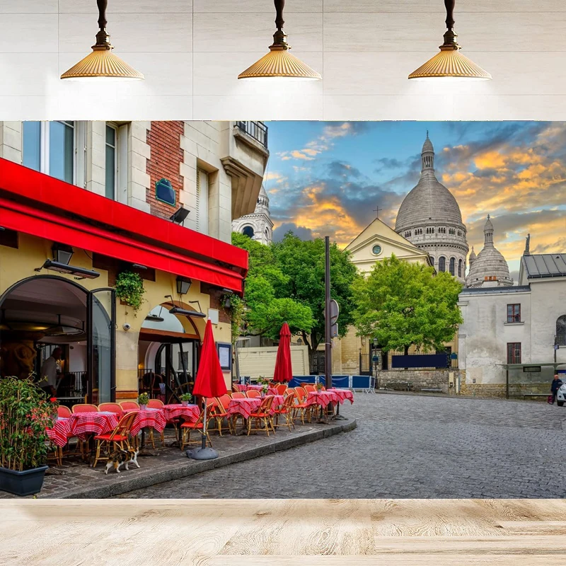 Montmartreレストランの写真の背景、Paris street,cafang,franceランドスケープの背景,partisテーマパーティーの装飾