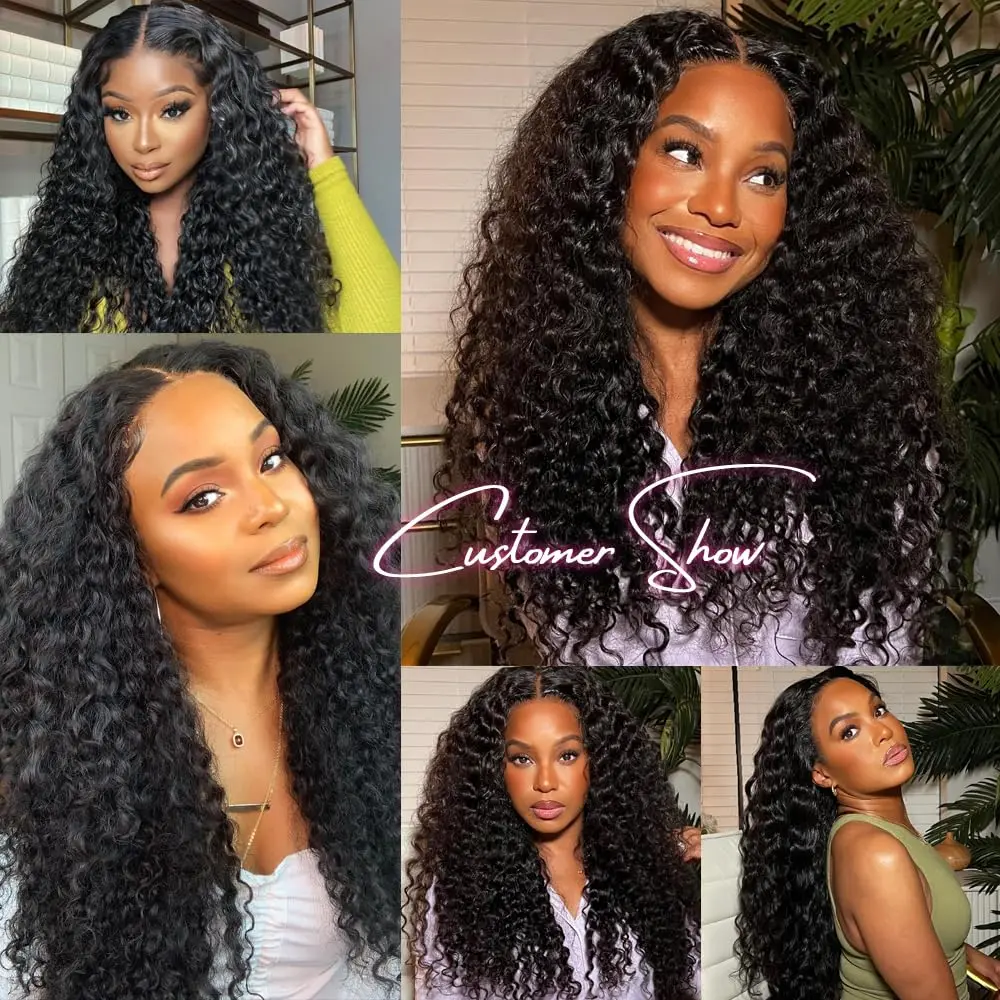 Water Curly V Part Wig Human Hair Deep Curly V Part Wig 24 Inch Remy Hair Upgrade V Part Human Hair Wig for Women Machine Made