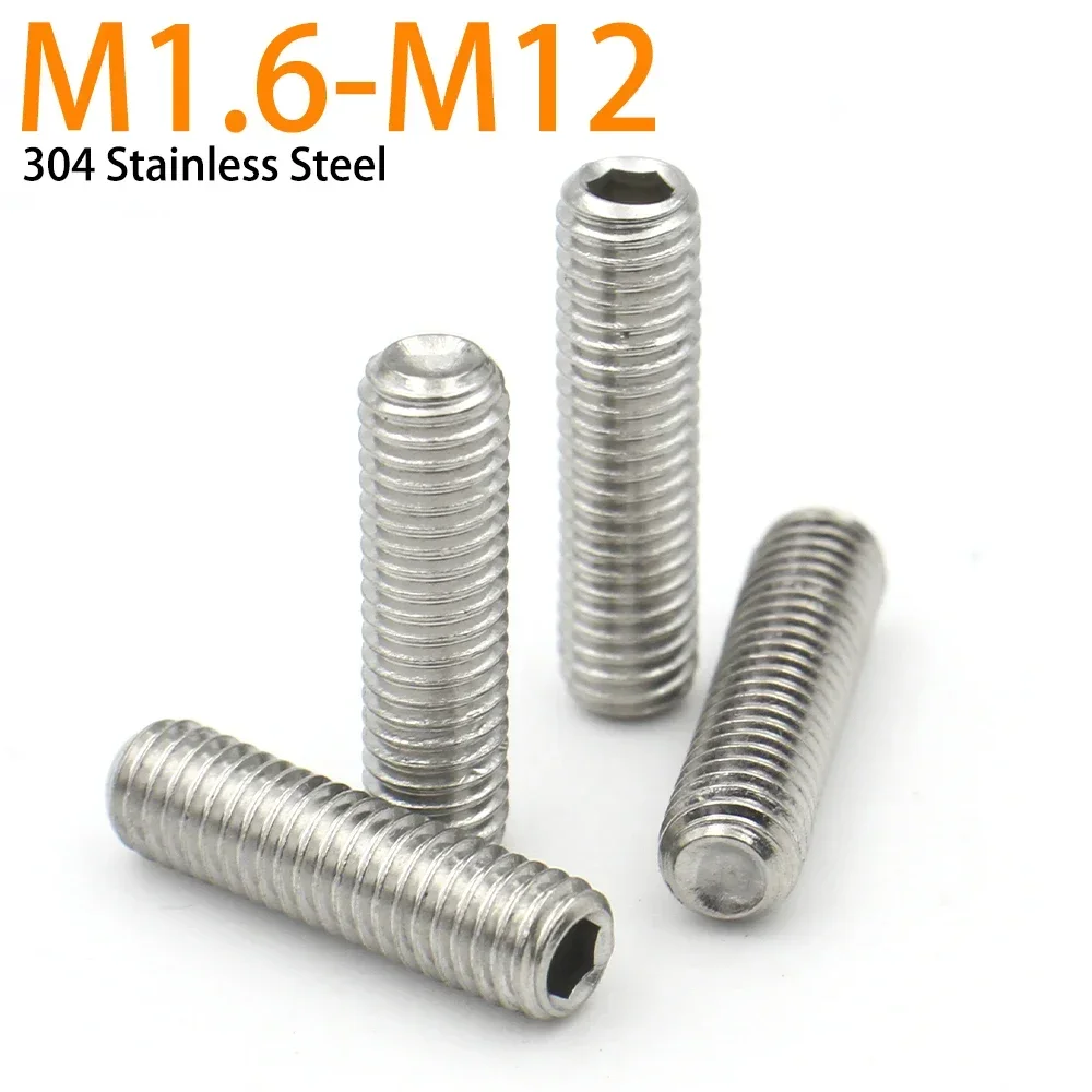 1/2/5/10/20pcs M1.6 M2 M2.5 M3 M4 M5 M6 M8 M10 M12 DIN916 304 Stainless Steel Hex Socket Headless Set Screws Grub Screw