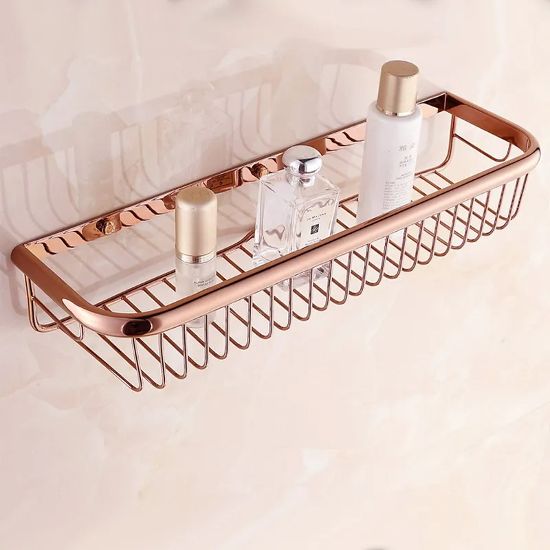 45 cm Rose Gold Brass Bathroom Shower Basket Soap Sponge Shower Storage Basket Shelf Shampoo Holder Dba508