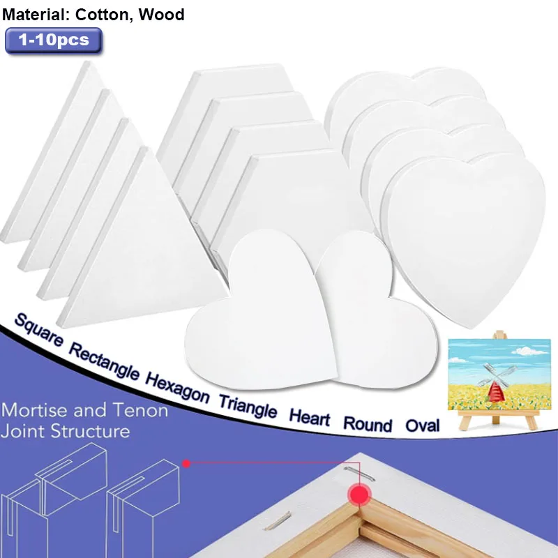 

New 1/5/10pcs Stretched Canvases for Painting Primed White Cotton Artist Blank Canvas Boards for Painting