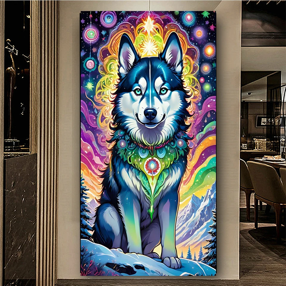 Neon Sky Siberian Husky Diamond Painting Diy Puzzle Picture Mosaic 5d diamond embroidery Painting Animal Large Home Decor