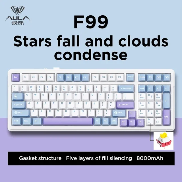 

Aula F99 Gaming Mechanical Keyboard 99 Keys Tri-model 2.4g Wireless Bluetooth Wired Hot Swappable PBT Gasket RGB for PC Laptop