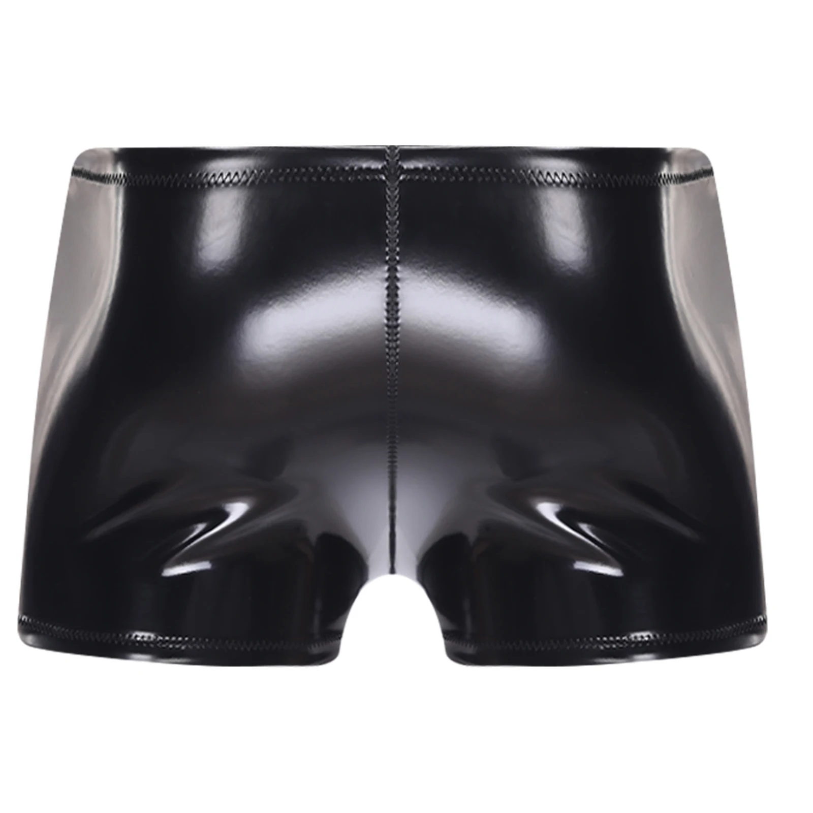 Mens Glossy PU Boxer Shorts Waterproof Latex Hot Pants Classic Black Shorts Bodycon Underwear Clubwear for Pole Dance Rave Party