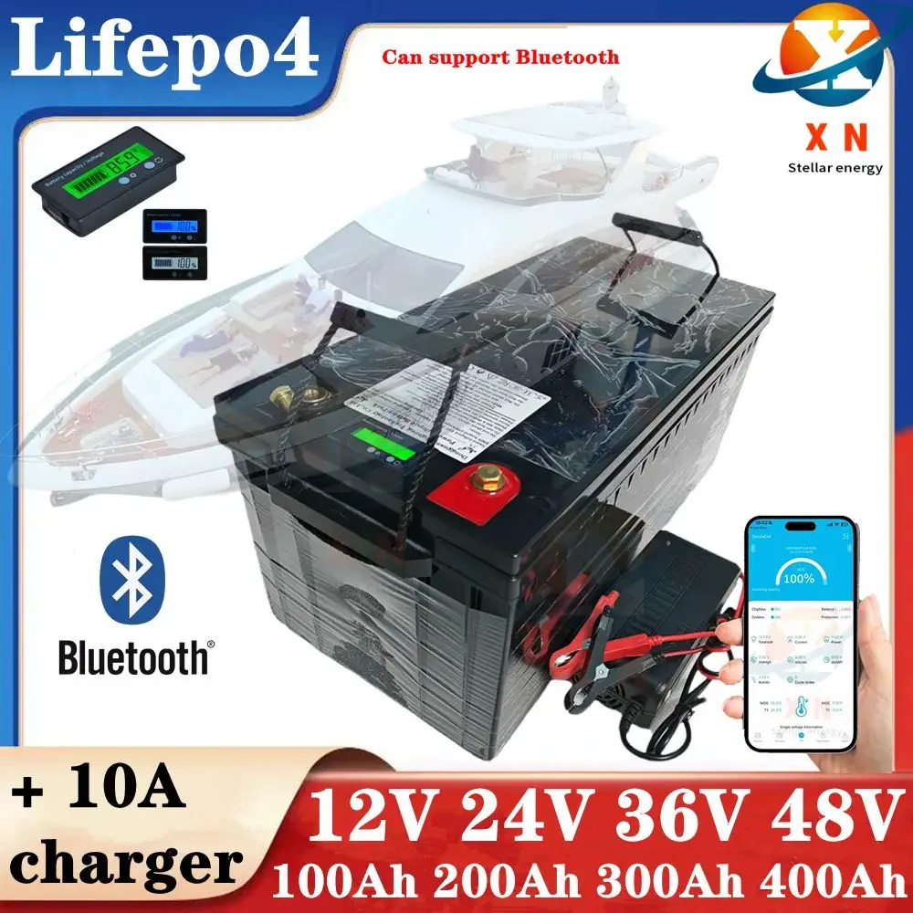 12V 24V 36V 48V 100AH 150Ah 200AH 300Ah 400Ah lifepo4 lithium battery bluetooth BMS APP for solar inverter EV Fishing boat