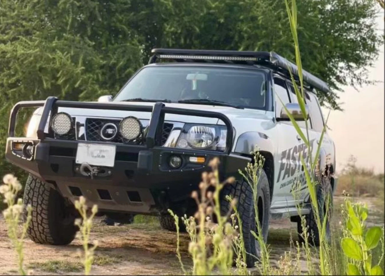 المصد الأمامي الجديد للطرق الوعرة مع دعامة ونش لنيسان باترول Y61 2005+ مصنوع من الفولاذ يتضمن قطع ضوء الضباب #5