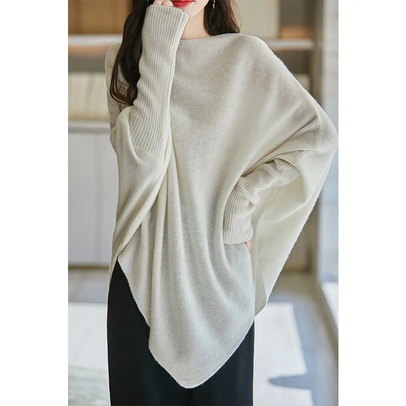 100% Wool Shawl Neck Triangular Fashion Shawl Women\'s 2024 New Item Soft Versatile Sweater Top