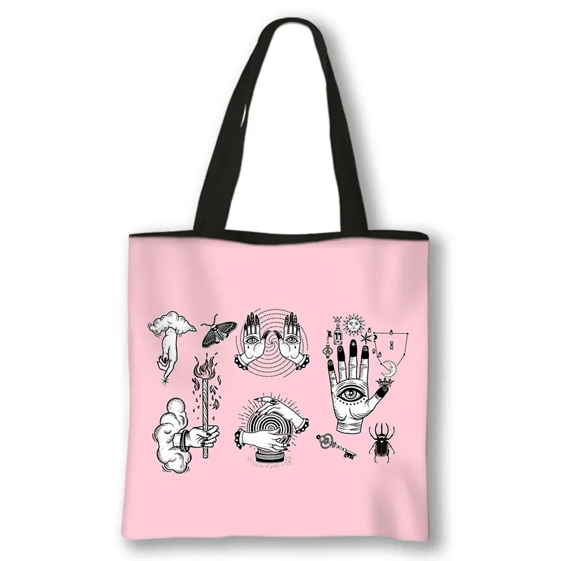 Hexen druck Umhängetasche mit Monds tern magischen Hut Ofen Mond Katze Totes Taschen Frauen wieder verwendbare Handtasche Ouija Shopper Taschen Geschenk