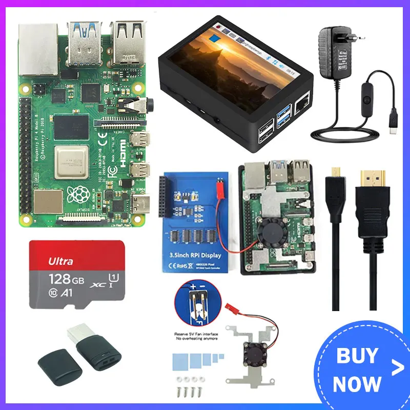 Imagem -01 - Raspberry pi Modelo b com Tela Sensível ao Toque gb gb 1gb 3.5 Case Ventilador Fonte de Alimentação 32 gb 64 gb Cartão de 128 gb tf