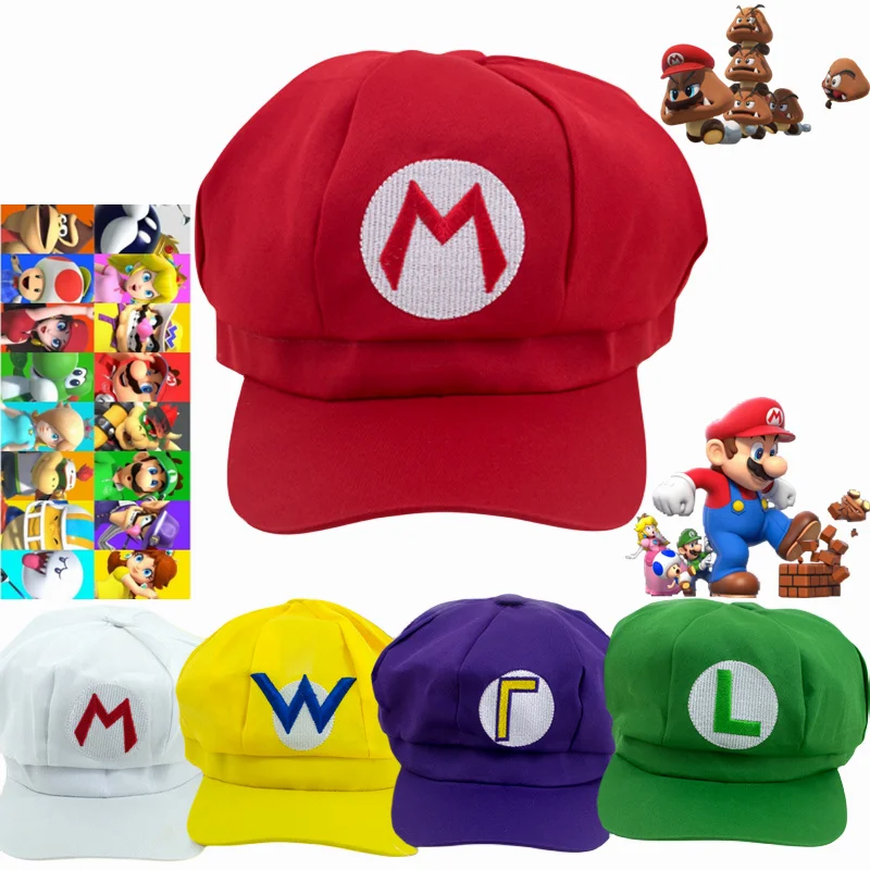 

New Game Anime Super Mario Bros Baseball Cap Luigi Wario Waluigi Cosplay Hat Plumber Canvas Adult Sunhat Party Masquerade Prop