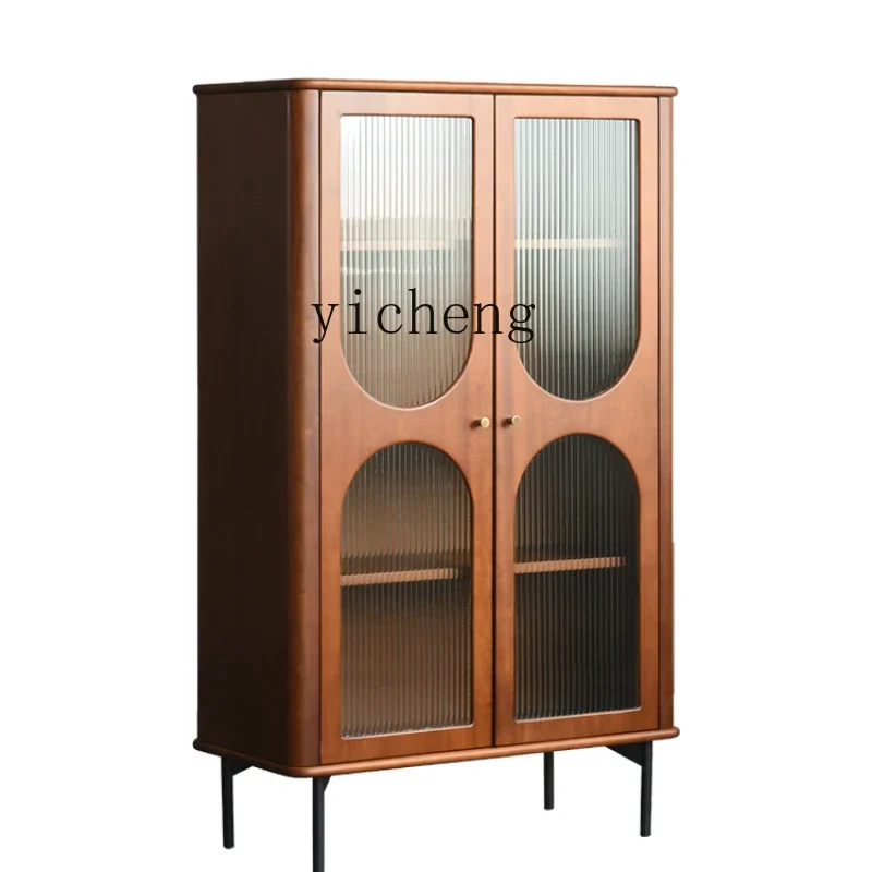 

Tqh Wine Cabinet Living Room Wall Side Cabinet Storage Side Cabinet Simple Modern Solid Wood Glass Door