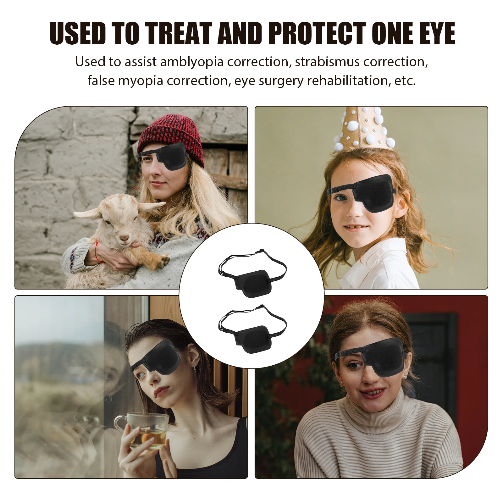 

2Pcs 3D Eye Patch Polyester Elastic Adjustable Strap Lazy Eye Mask Single Patch for Amblyopia and Strabismus Correction