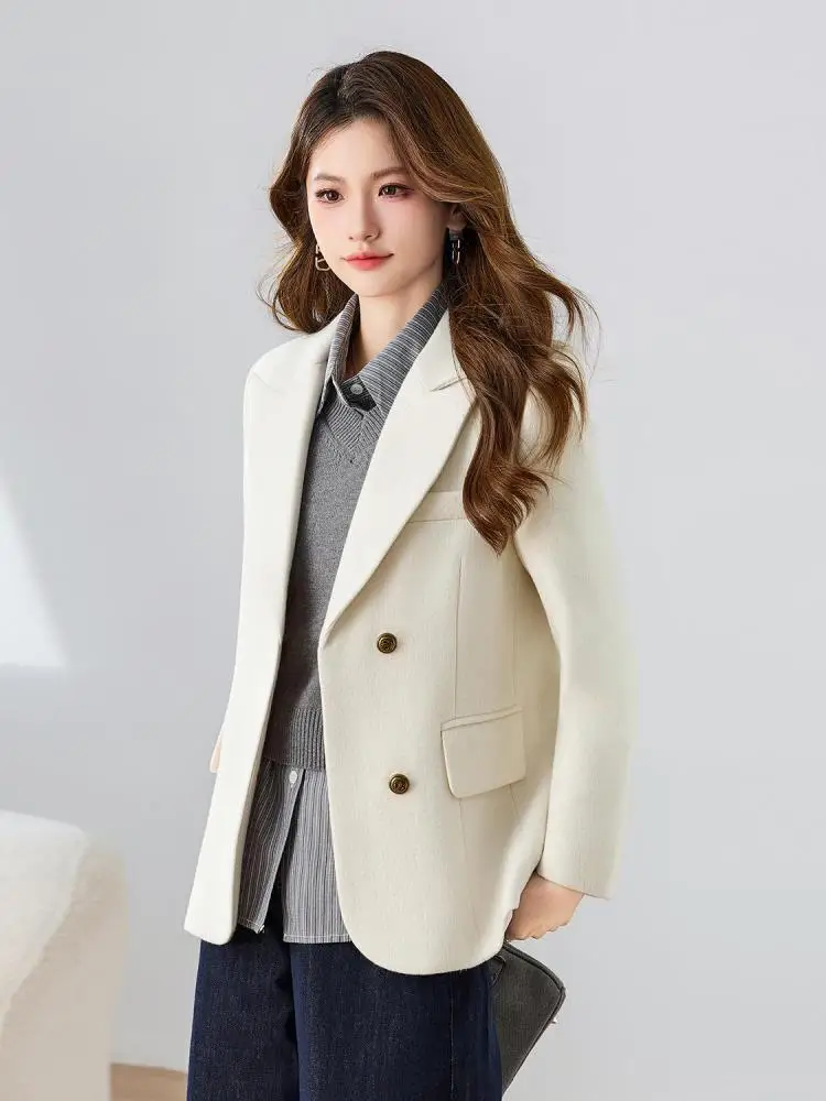 

Korean Version Retro Women Solid Long Sleeved Blazer Coat 2025 Autumn Winter Single Breasted Vacation Tops Popular Trendy Casual