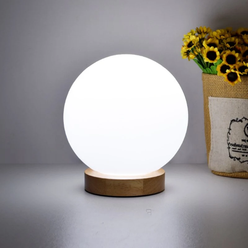 Modern Warm Frosted Glass Ball Table Lamp White Nordic Wood LED E27 Home Livingroom Bedside Bedroom Study Desk Lighting Fixtures