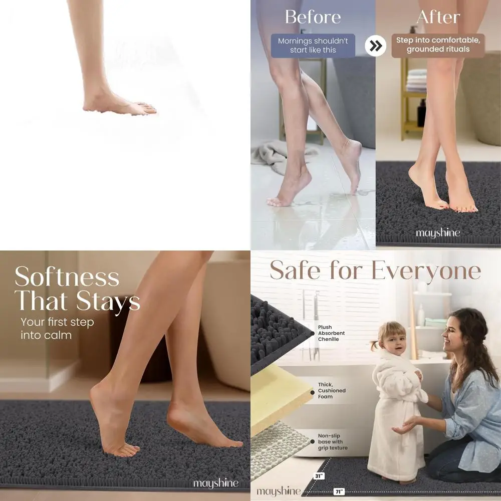 

Ultra Soft Shaggy Chenille Bath Mat | Highly Absorbent, Anti-Slip Rug | Plush Microfiber for Bathroom, Kitchen, Living Room | 71