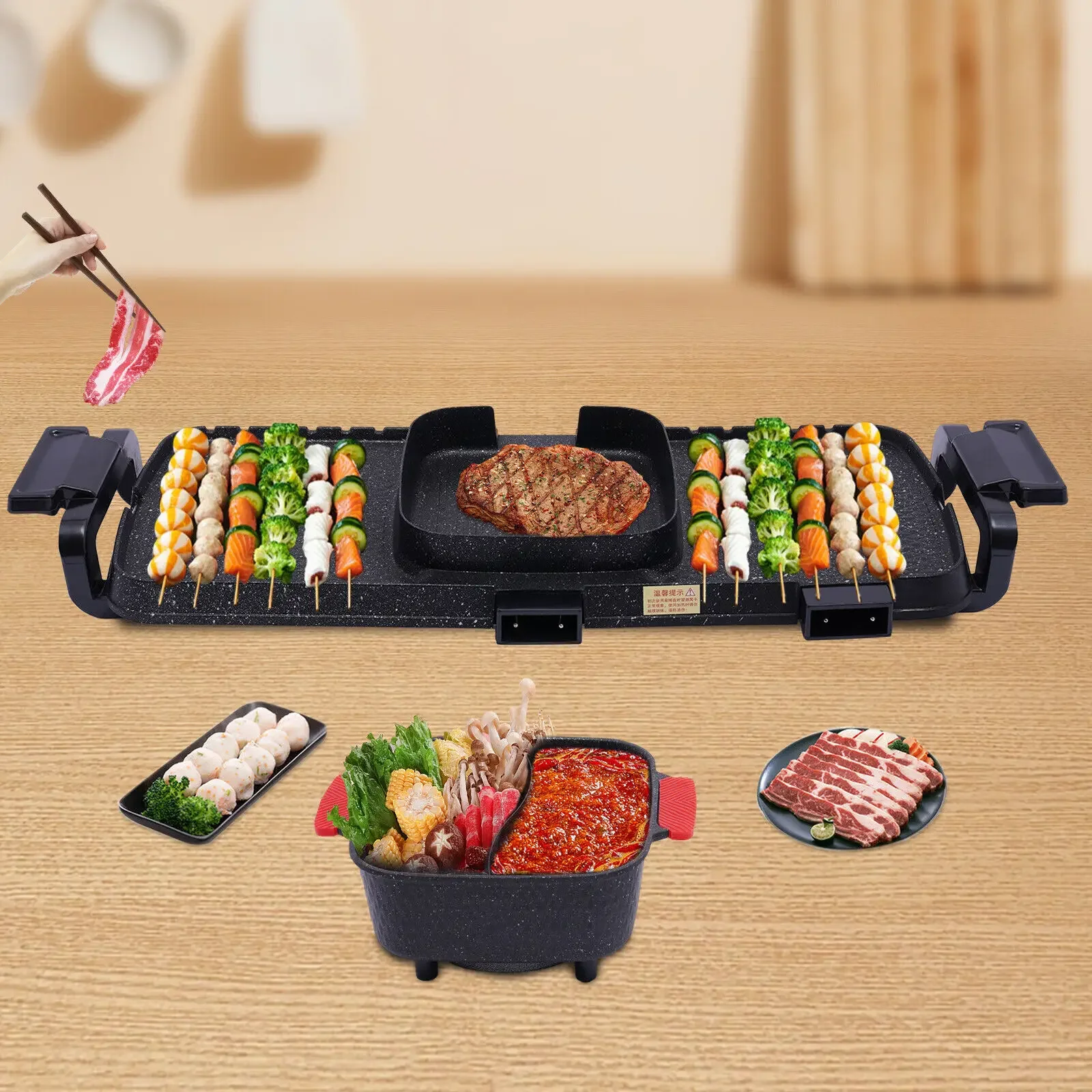 

2 in 1 Electric Hot Pot BBQ Grill Oven Smokeless Barbecue Pan Hotpot Machine for Home Grilling