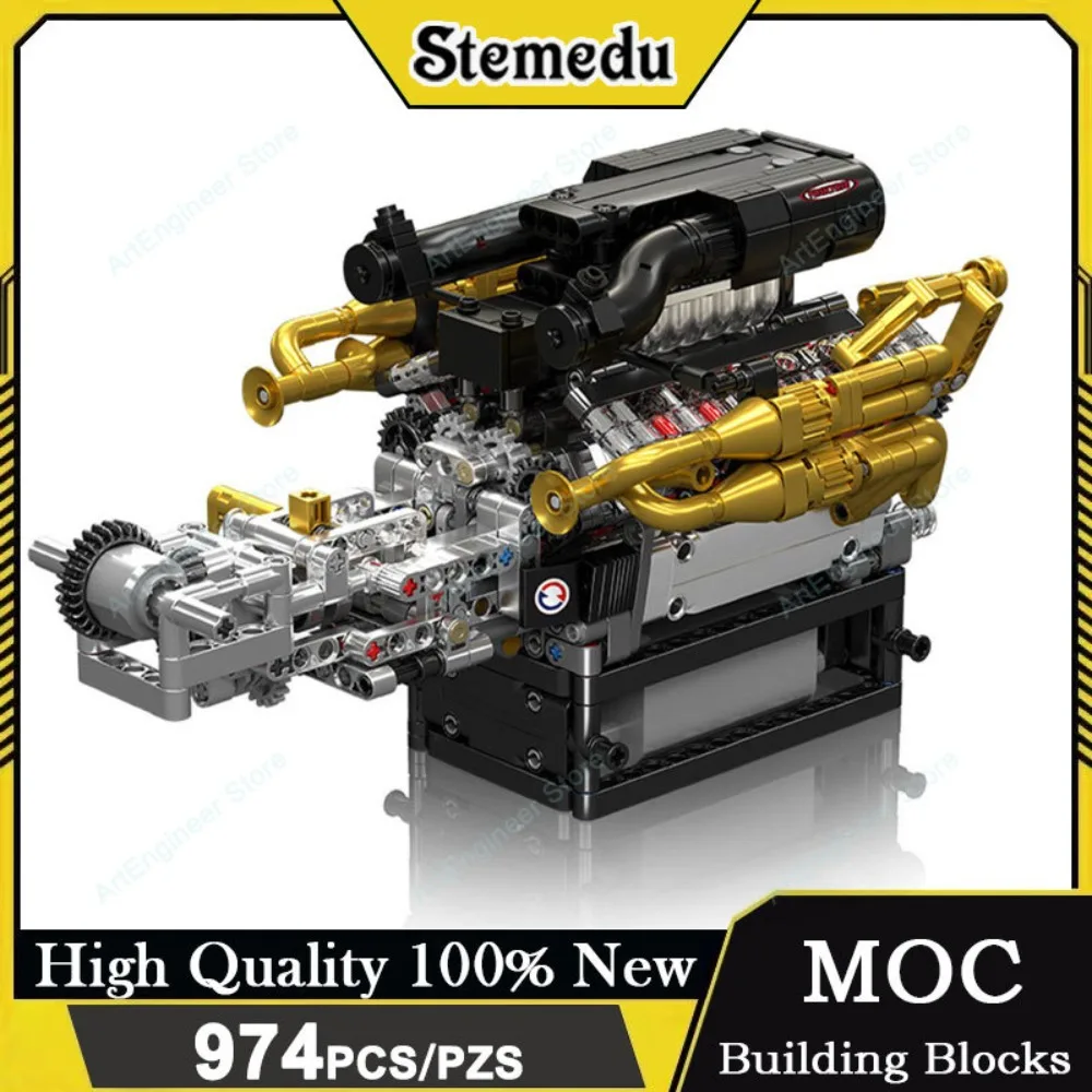 

MOLD KING 10224 V12 Модель строительного блока двигателя 974 шт. DIY механический сборочный комплект для взрослых Коллекционная модель дисплея