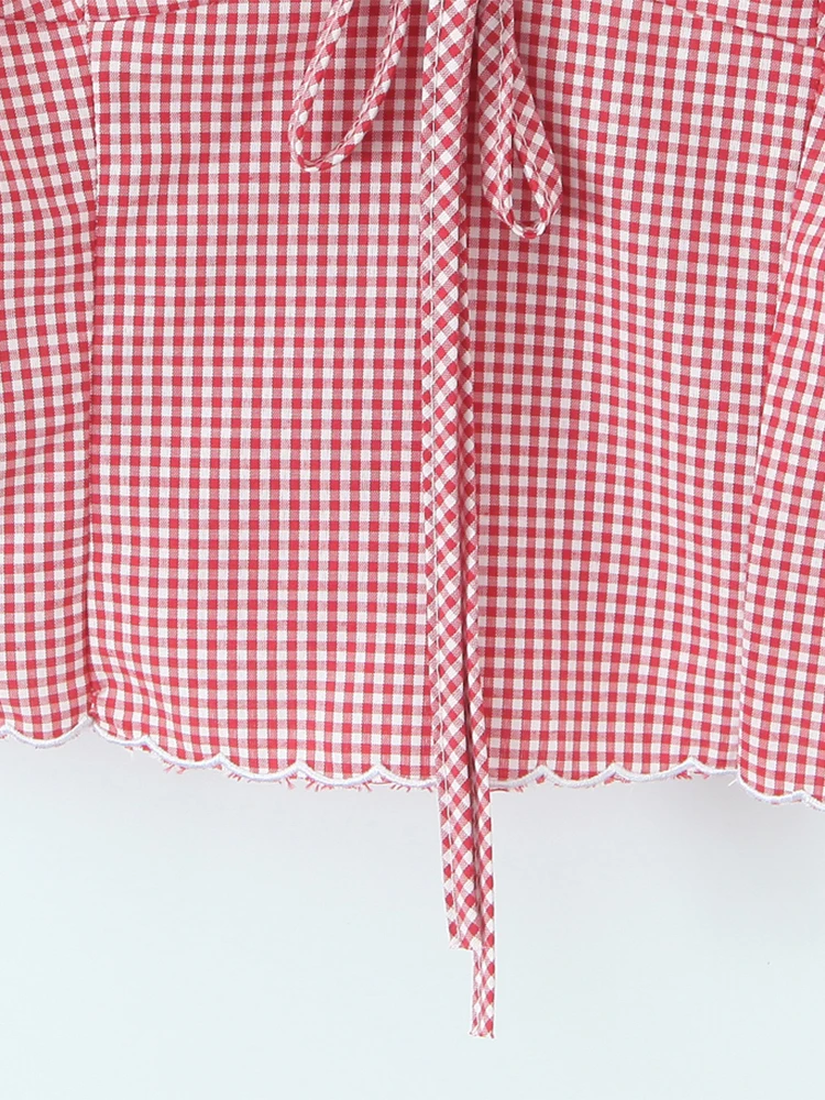 قميص قصير منقوش باللون الأحمر الحلو للسيدات من Chu Sau Beauty 2025 أنيق بدون أكمام قطع علوية مقصوصة فرنسية على شكل حرف v مثيرة ضيقة بدون ظهر كاميس #6