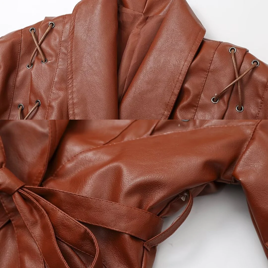 سترة كلاسيكية للنساء من جلد البولي يوريثان بأكمام طويلة معطف دراجة نارية ملابس خارجية غير رسمية