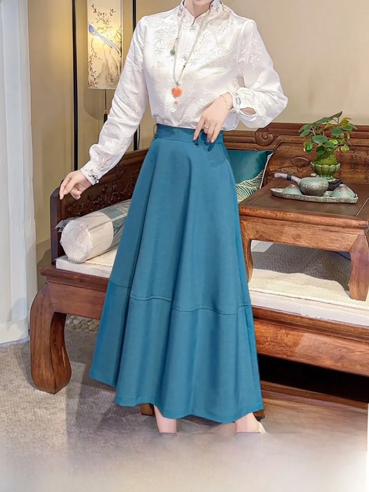 

Классическая женская юбка А-силуэта с высокой талией для ранней весны, скрывающая недостатки фигуры, стройнящая, расклешенная, длинная