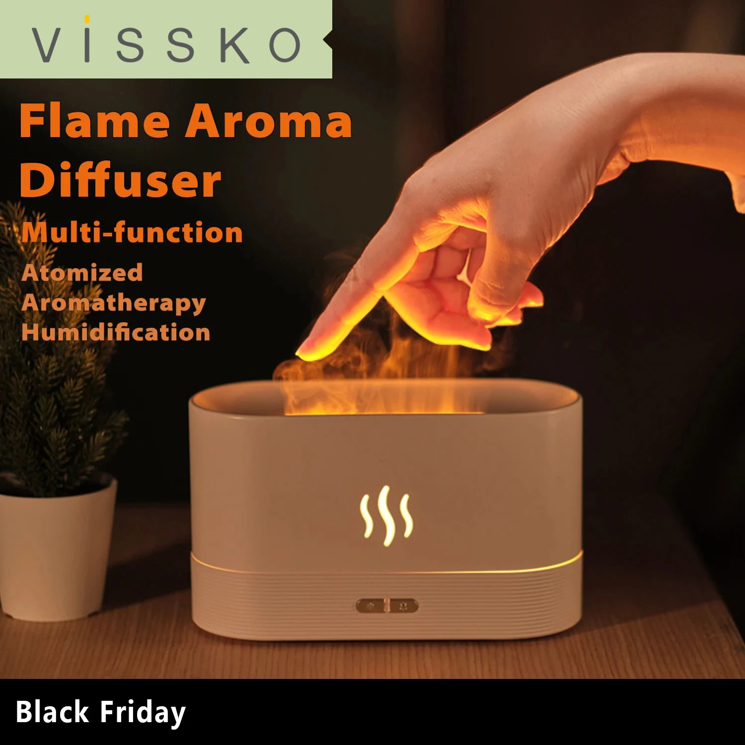 Vissko Aroma Diffuser Air Humidifier Ultrasonic Cool Mist Maker Fogger Led Essential Oil Flame Lamp Difusor